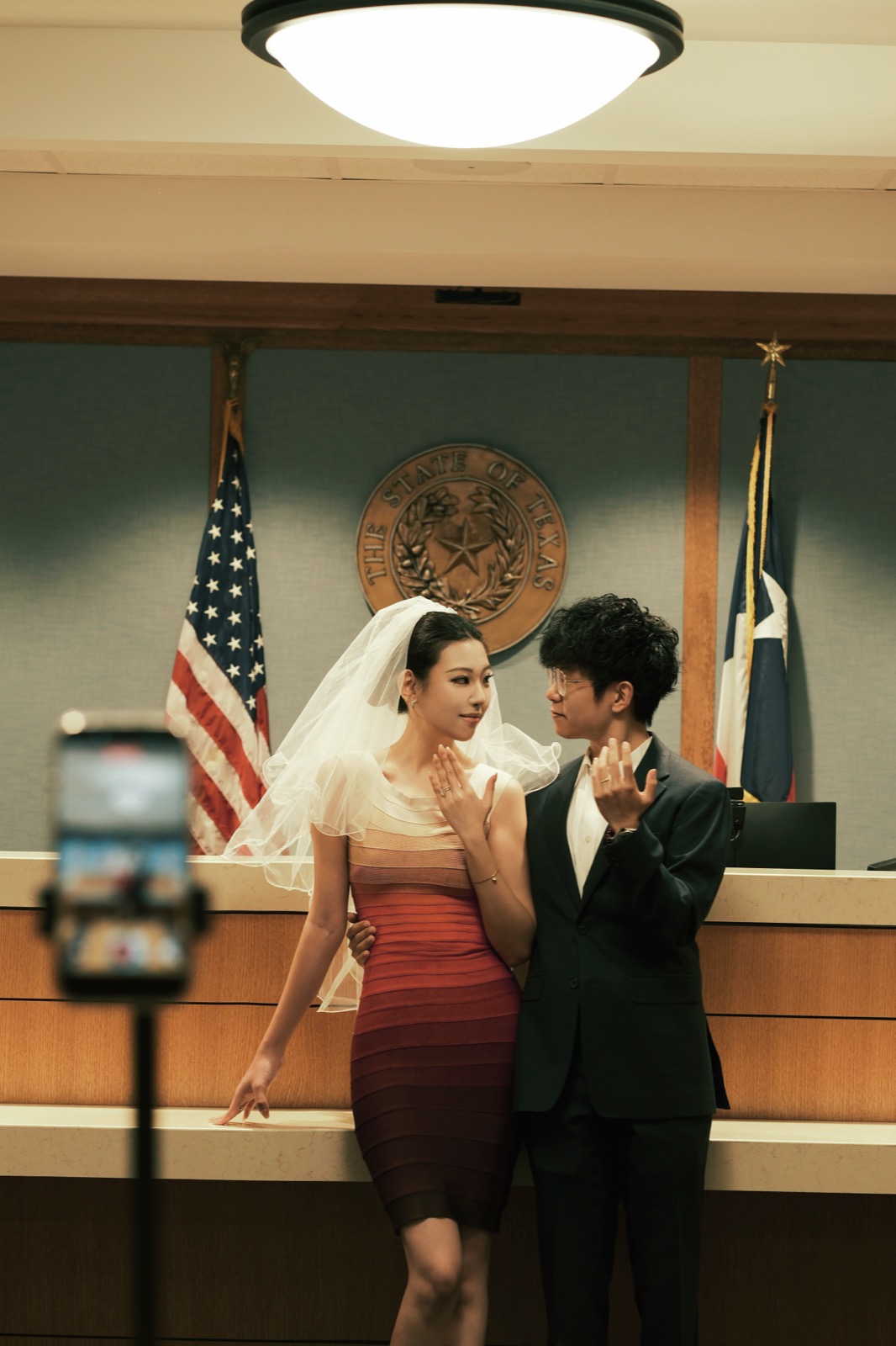Rings shown in a courtroom