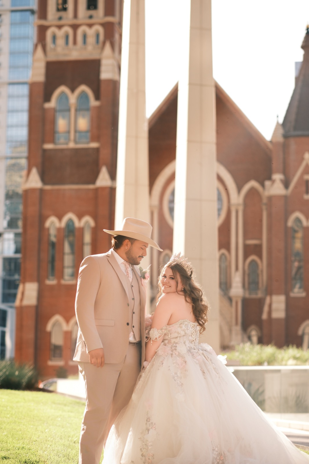Couple in formal quinceañera-style attire