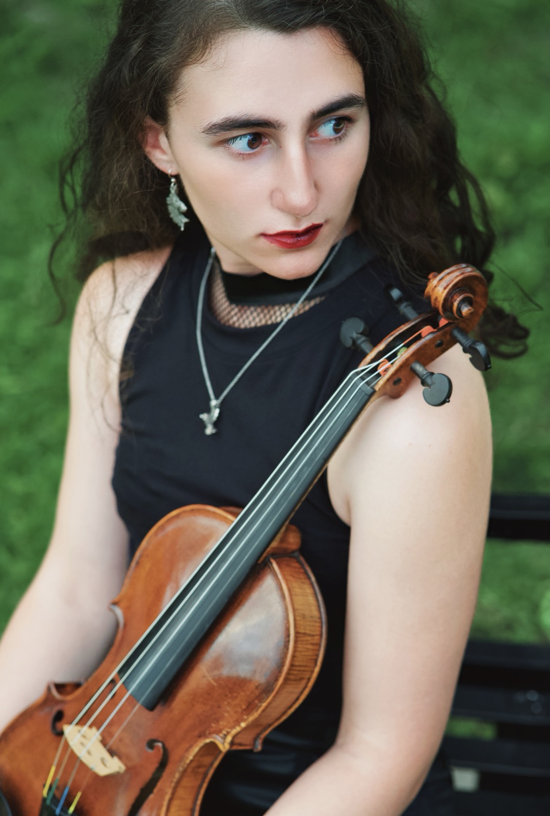 Violinist close-up outdoors